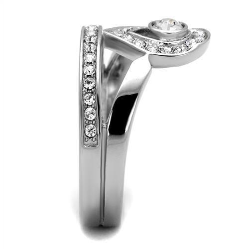 TK2095 - High polished (no plating) Stainless Steel Ring with Top Grade Crystal in Clear