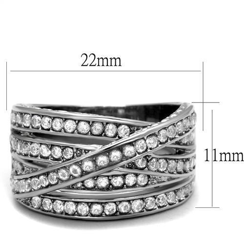 TK2096 - High polished (no plating) Stainless Steel Ring with AAA Grade CZ in Clear