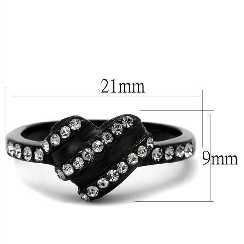 TK2100 - IP Black(Ion Plating) Stainless Steel Ring with Top Grade Crystal in Black Diamond