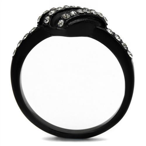 TK2100 - IP Black(Ion Plating) Stainless Steel Ring with Top Grade Crystal in Black Diamond