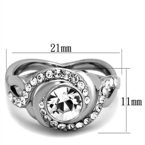 TK2111 - High polished (no plating) Stainless Steel Ring with Top Grade Crystal in Clear