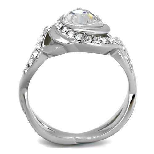 TK2111 - High polished (no plating) Stainless Steel Ring with Top Grade Crystal in Clear