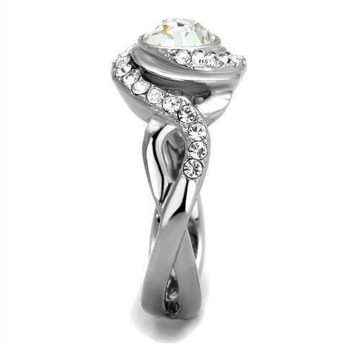 TK2111 - High polished (no plating) Stainless Steel Ring with Top Grade Crystal in Clear