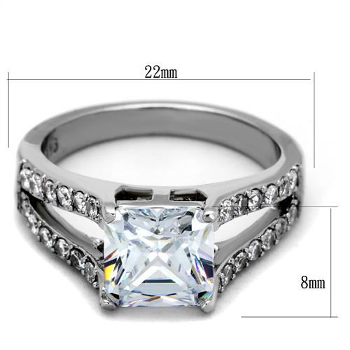 TK2112 - High polished (no plating) Stainless Steel Ring with AAA Grade CZ in Clear