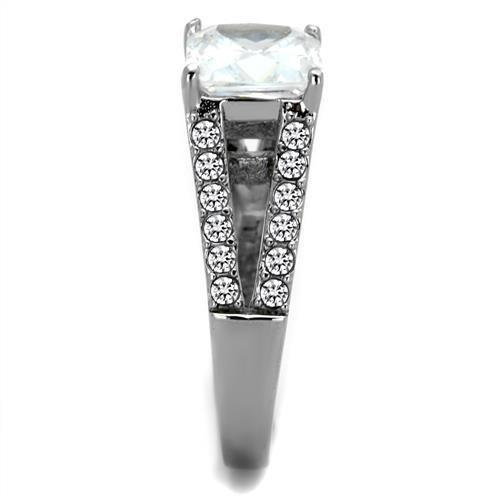 TK2112 - High polished (no plating) Stainless Steel Ring with AAA Grade CZ in Clear