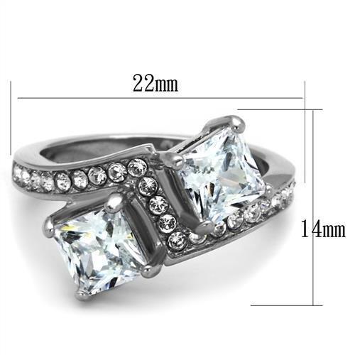 TK2113 - High polished (no plating) Stainless Steel Ring with AAA Grade CZ in Clear