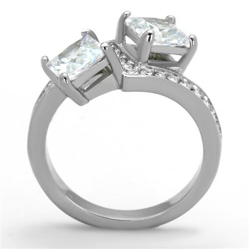 TK2113 - High polished (no plating) Stainless Steel Ring with AAA Grade CZ in Clear