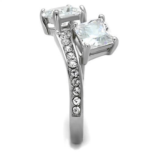 TK2113 - High polished (no plating) Stainless Steel Ring with AAA Grade CZ in Clear