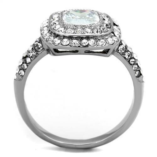TK2114 - High polished (no plating) Stainless Steel Ring with AAA Grade CZ in Clear