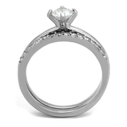 TK2115 - High polished (no plating) Stainless Steel Ring with AAA Grade CZ in Clear