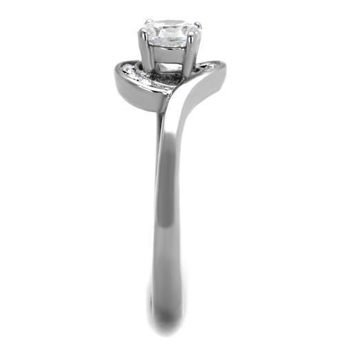 TK2116 - High polished (no plating) Stainless Steel Ring with AAA Grade CZ in Clear