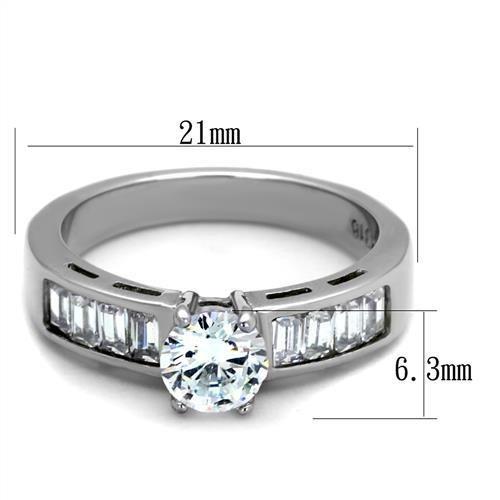 TK2117 - High polished (no plating) Stainless Steel Ring with AAA Grade CZ in Clear