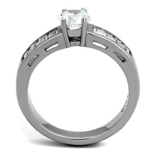 TK2117 - High polished (no plating) Stainless Steel Ring with AAA Grade CZ in Clear
