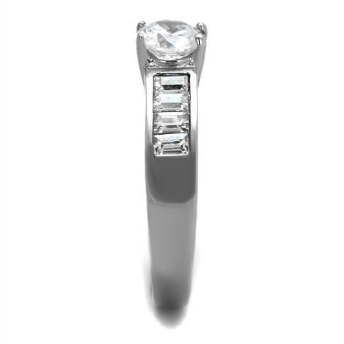 TK2117 - High polished (no plating) Stainless Steel Ring with AAA Grade CZ in Clear