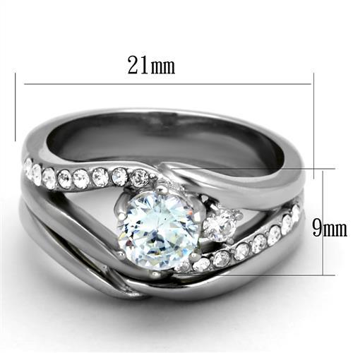 TK2118 - High polished (no plating) Stainless Steel Ring with AAA Grade CZ in Clear