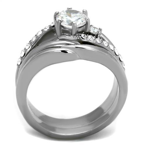 TK2118 - High polished (no plating) Stainless Steel Ring with AAA Grade CZ in Clear