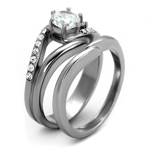 TK2118 - High polished (no plating) Stainless Steel Ring with AAA Grade CZ in Clear