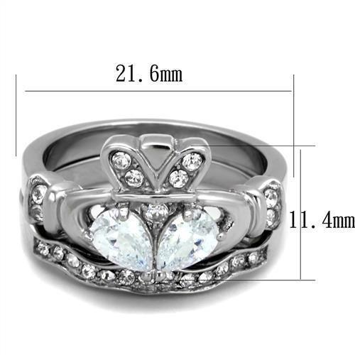 TK2119 - High polished (no plating) Stainless Steel Ring with AAA Grade CZ in Clear