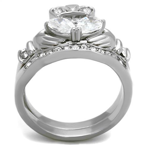 TK2119 - High polished (no plating) Stainless Steel Ring with AAA Grade CZ in Clear