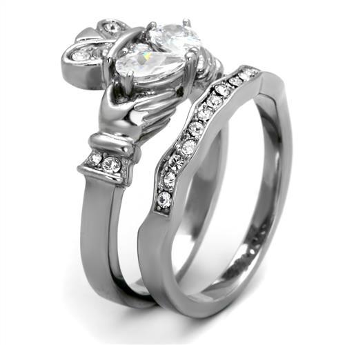 TK2119 - High polished (no plating) Stainless Steel Ring with AAA Grade CZ in Clear