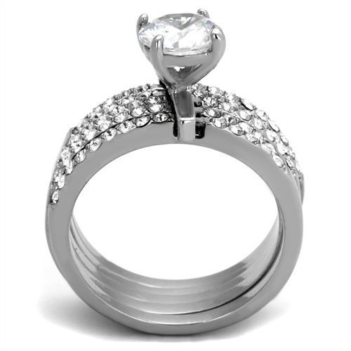 TK2120 - High polished (no plating) Stainless Steel Ring with AAA Grade CZ in Clear