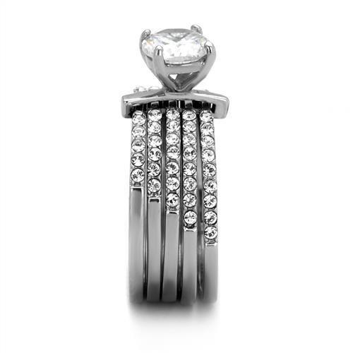 TK2120 - High polished (no plating) Stainless Steel Ring with AAA Grade CZ in Clear