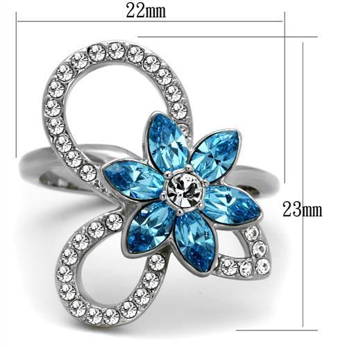 TK2123 - High polished (no plating) Stainless Steel Ring with Top Grade Crystal in Sea Blue