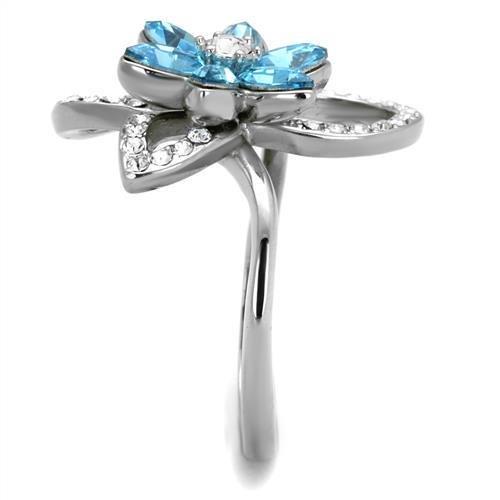 TK2123 - High polished (no plating) Stainless Steel Ring with Top Grade Crystal in Sea Blue