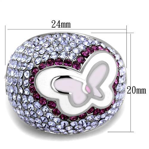 TK2125 - High polished (no plating) Stainless Steel Ring with Top Grade Crystal in Multi Color