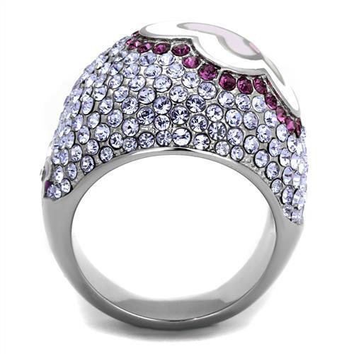 TK2125 - High polished (no plating) Stainless Steel Ring with Top Grade Crystal in Multi Color