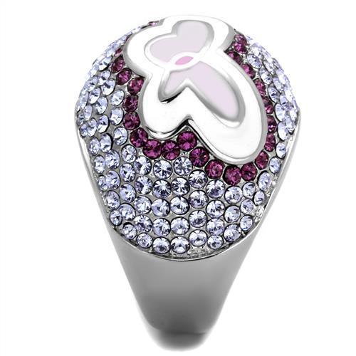 TK2125 - High polished (no plating) Stainless Steel Ring with Top Grade Crystal in Multi Color