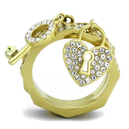 TK2127 - IP Gold(Ion Plating) Stainless Steel Ring with Top Grade Crystal in Citrine Yellow