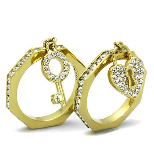 TK2127 - IP Gold(Ion Plating) Stainless Steel Ring with Top Grade Crystal in Citrine Yellow