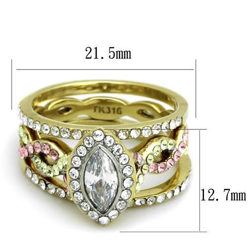 TK2129 - Two-Tone IP Gold (Ion Plating) Stainless Steel Ring with AAA Grade CZ in Clear