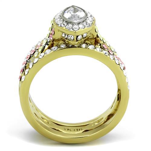 TK2129 - Two-Tone IP Gold (Ion Plating) Stainless Steel Ring with AAA Grade CZ in Clear