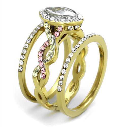 TK2129 - Two-Tone IP Gold (Ion Plating) Stainless Steel Ring with AAA Grade CZ in Clear
