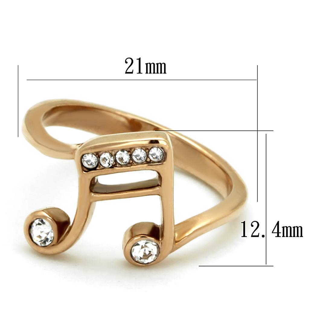 TK2130 - IP Rose Gold(Ion Plating) Stainless Steel Ring with Top Grade Crystal in Clear