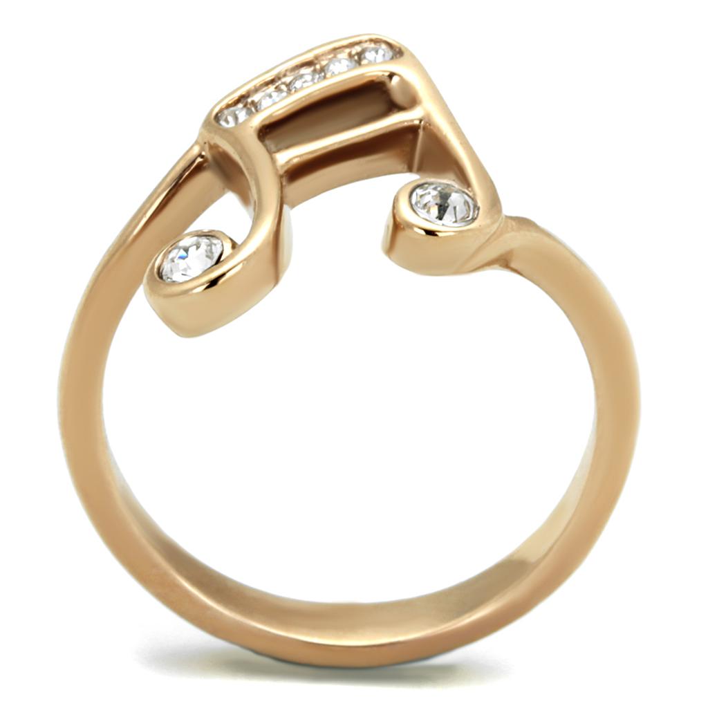 TK2130 - IP Rose Gold(Ion Plating) Stainless Steel Ring with Top Grade Crystal in Clear