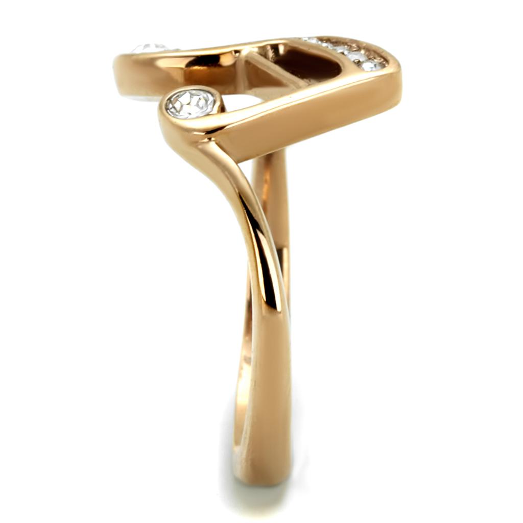 TK2130 - IP Rose Gold(Ion Plating) Stainless Steel Ring with Top Grade Crystal in Clear