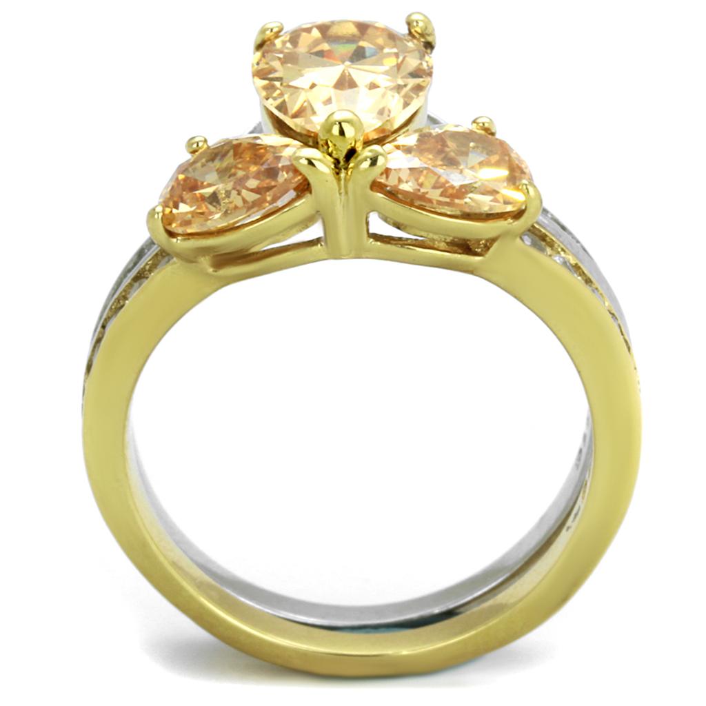 TK2132 - Two-Tone IP Gold (Ion Plating) Stainless Steel Ring with AAA Grade CZ in Champagne