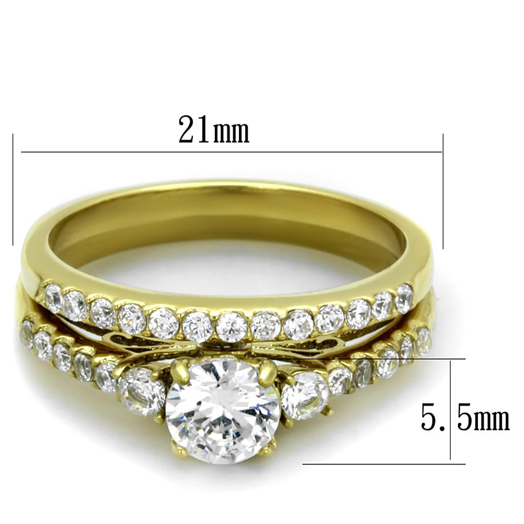 TK2133 - IP Gold(Ion Plating) Stainless Steel Ring with AAA Grade CZ in Clear