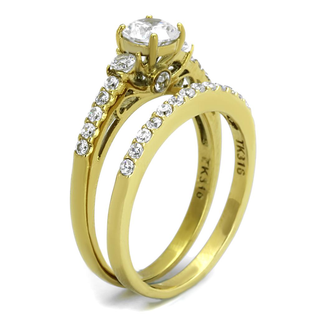 TK2133 - IP Gold(Ion Plating) Stainless Steel Ring with AAA Grade CZ in Clear
