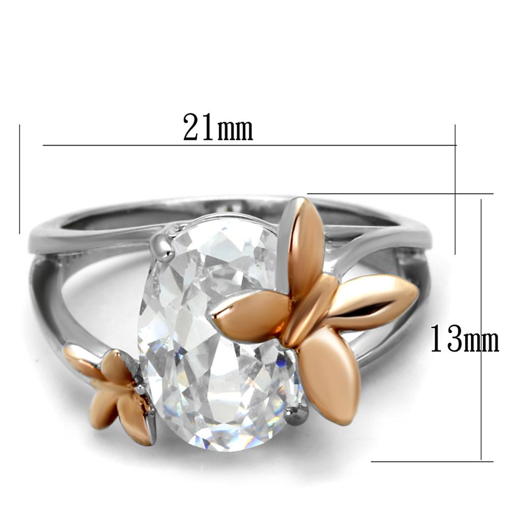 TK2135 - Two-Tone IP Rose Gold Stainless Steel Ring with AAA Grade CZ in Clear