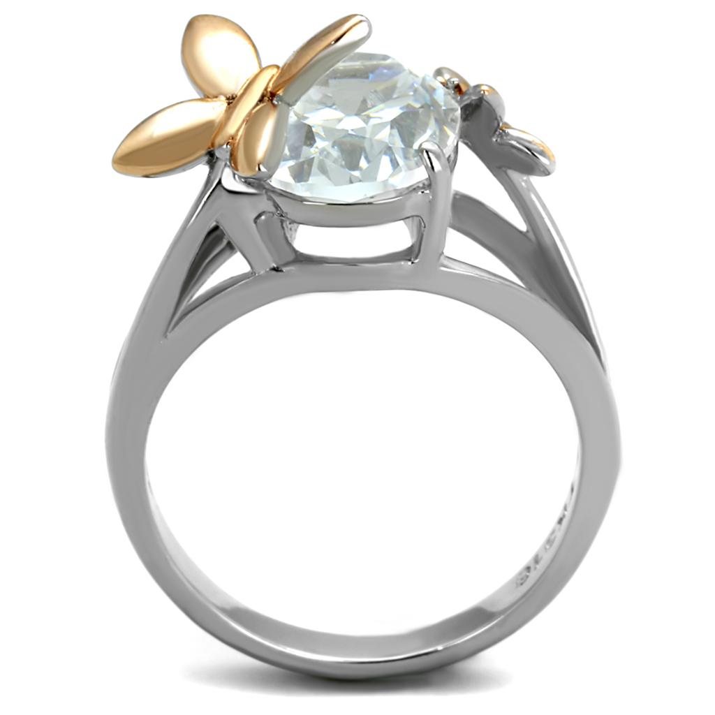 TK2135 - Two-Tone IP Rose Gold Stainless Steel Ring with AAA Grade CZ in Clear