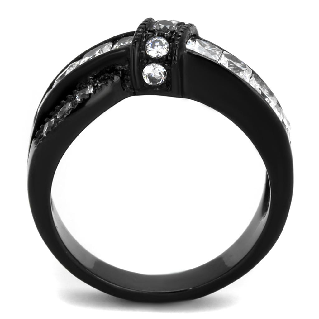 TK2139 - IP Black(Ion Plating) Stainless Steel Ring with AAA Grade CZ in Clear