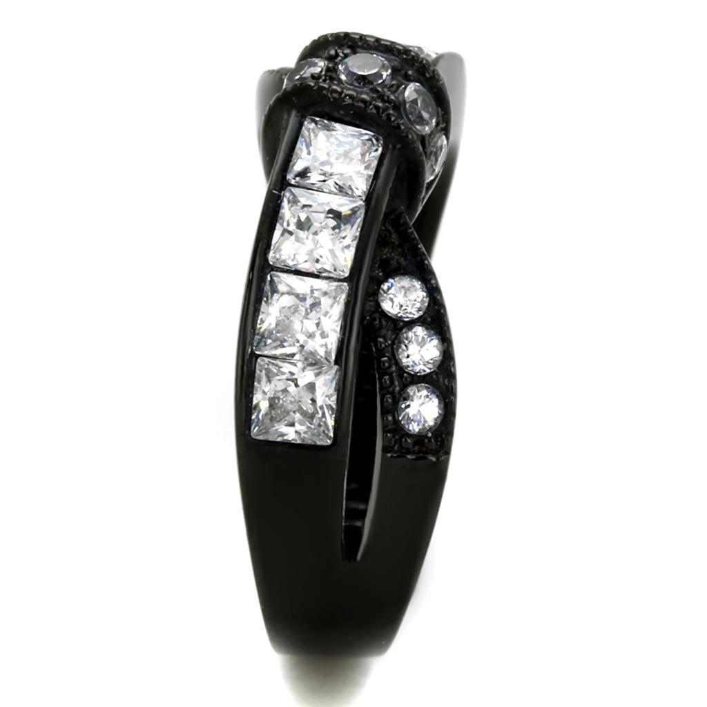 TK2139 - IP Black(Ion Plating) Stainless Steel Ring with AAA Grade CZ in Clear