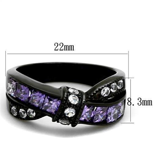 TK2140 - IP Black(Ion Plating) Stainless Steel Ring with AAA Grade CZ in Amethyst