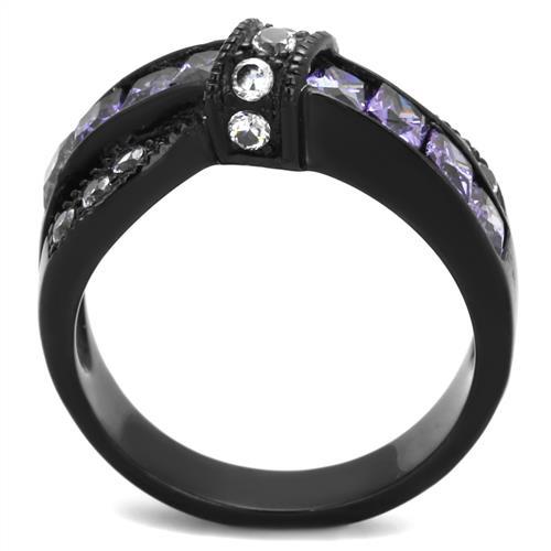 TK2140 - IP Black(Ion Plating) Stainless Steel Ring with AAA Grade CZ in Amethyst