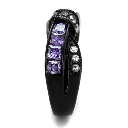 TK2140 - IP Black(Ion Plating) Stainless Steel Ring with AAA Grade CZ in Amethyst
