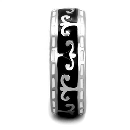 TK2154 - High polished (no plating) Stainless Steel Ring with Epoxy in Jet